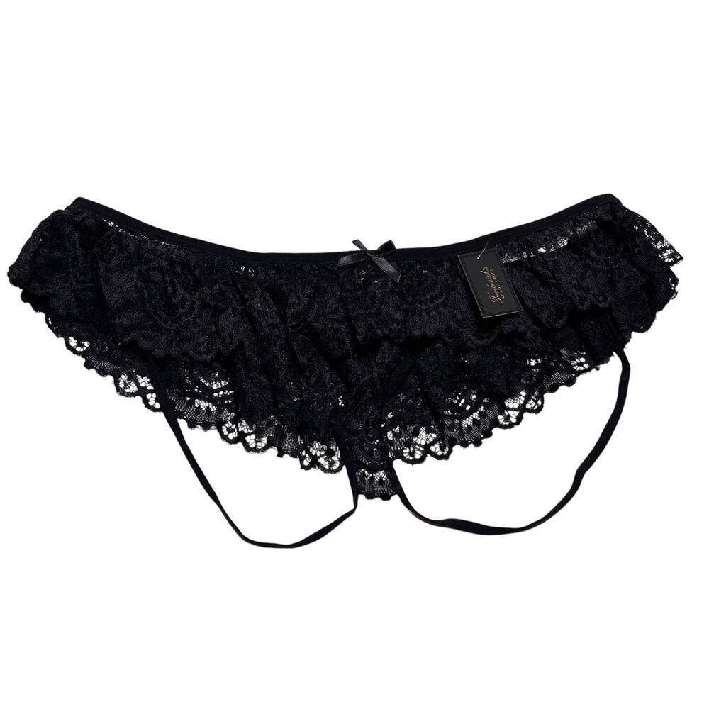 Frederick's of Hollywood Idelle Floral Lace Open Back Panty Black Size 1X